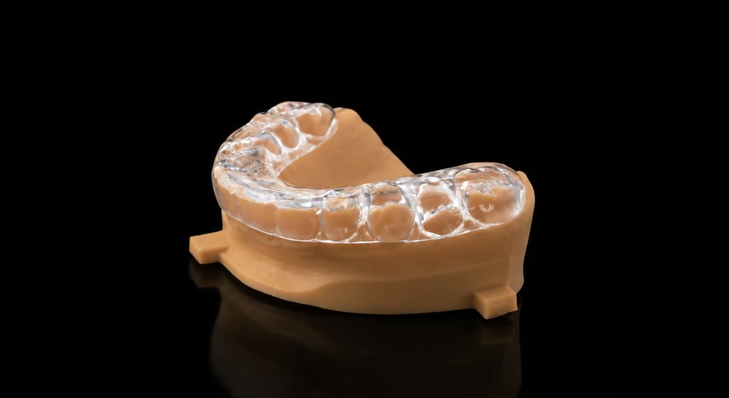 Custom hybrid dual-layer nightguard on dental model